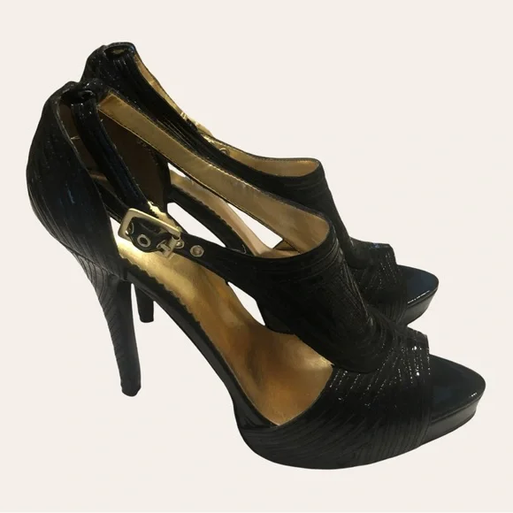 Report Signature black patent peep toe sandals, elegant!  Size 8.5. - Picture 2 of 16